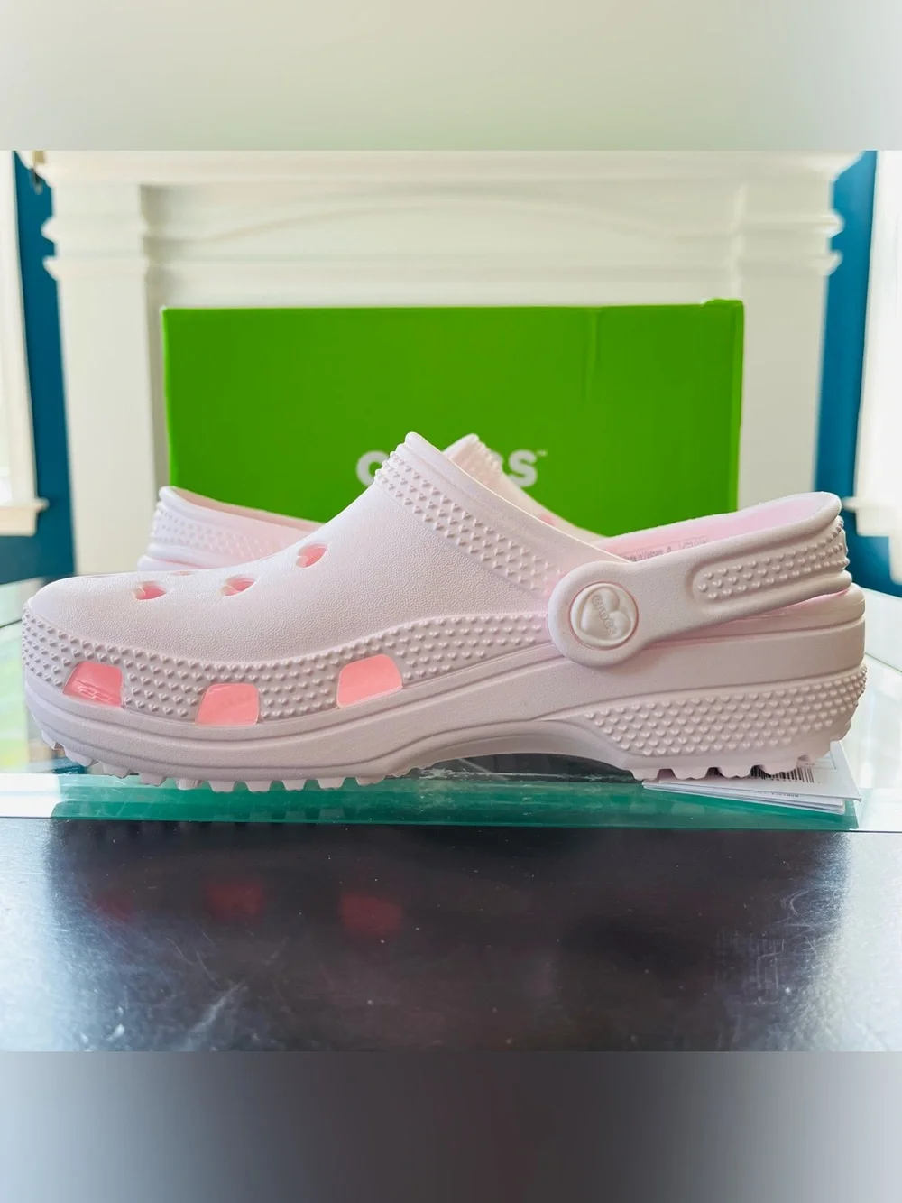 Crocs Classic Hearts Cut Out Clog Kids Bubble Ice Pink Slip On J2 EU 33-34
